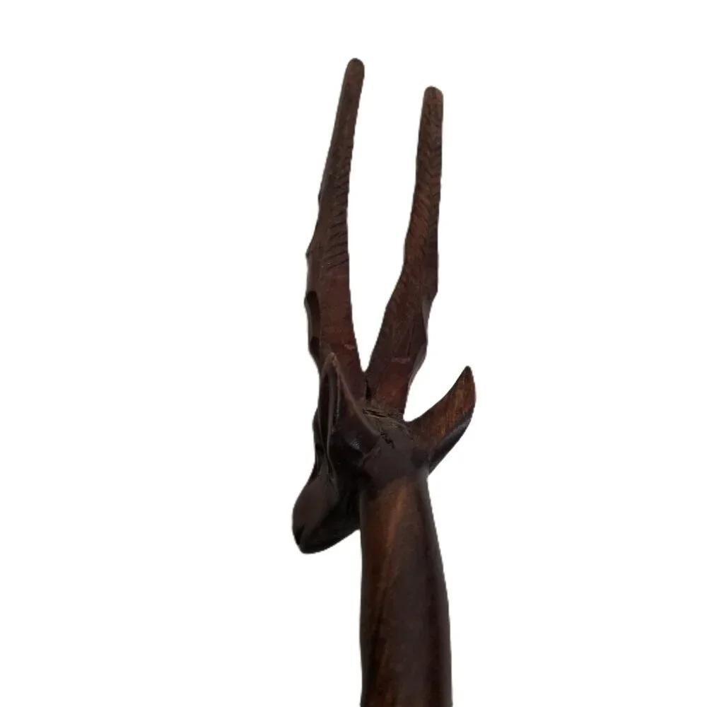 Hand Carved Wood Gazelle Pair African Safari Tribal Decor Bohemian MCM